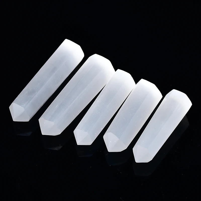 Natural Crystal Selenite Quartz Crystal Point Healing Stone Hexagonal Prisms 50-80mm Obelisk Wand Stone Chakra Home Decor 1PC