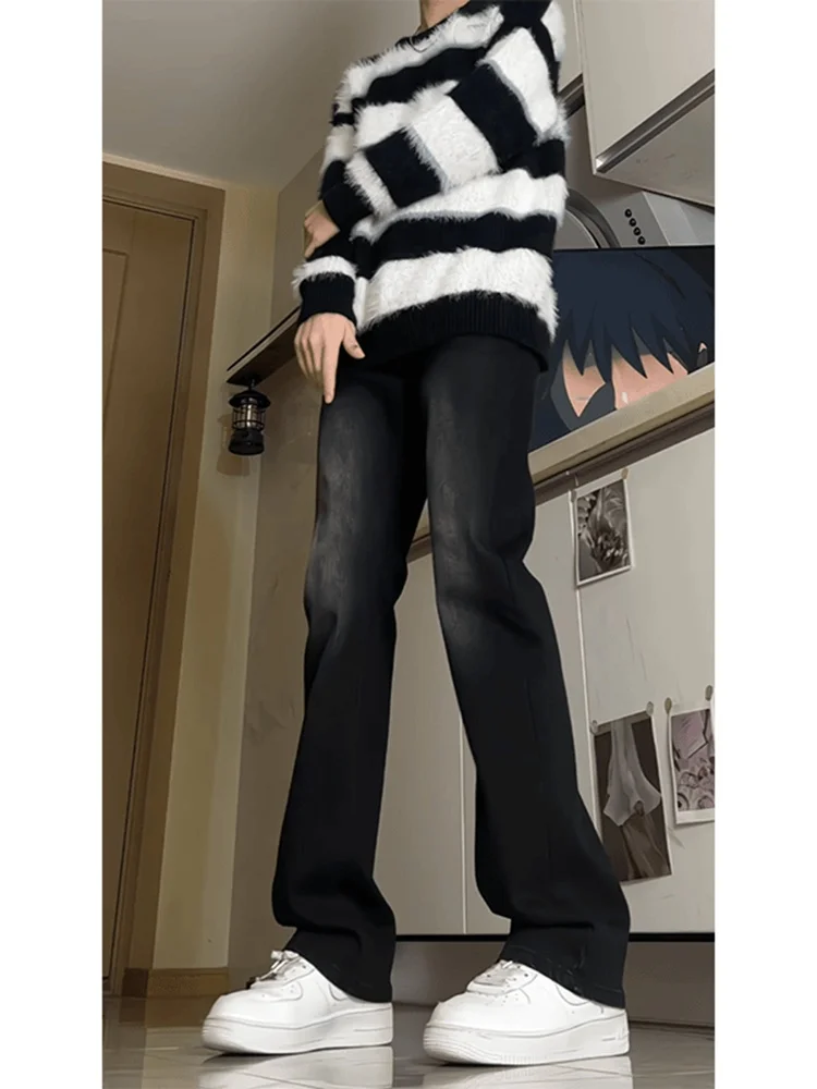 

Американские джинсы High Street adient, мужские осенне-зимние джинсы с высокой талией, прямые брюки-клеш, хлопковые джинсовые джинсы