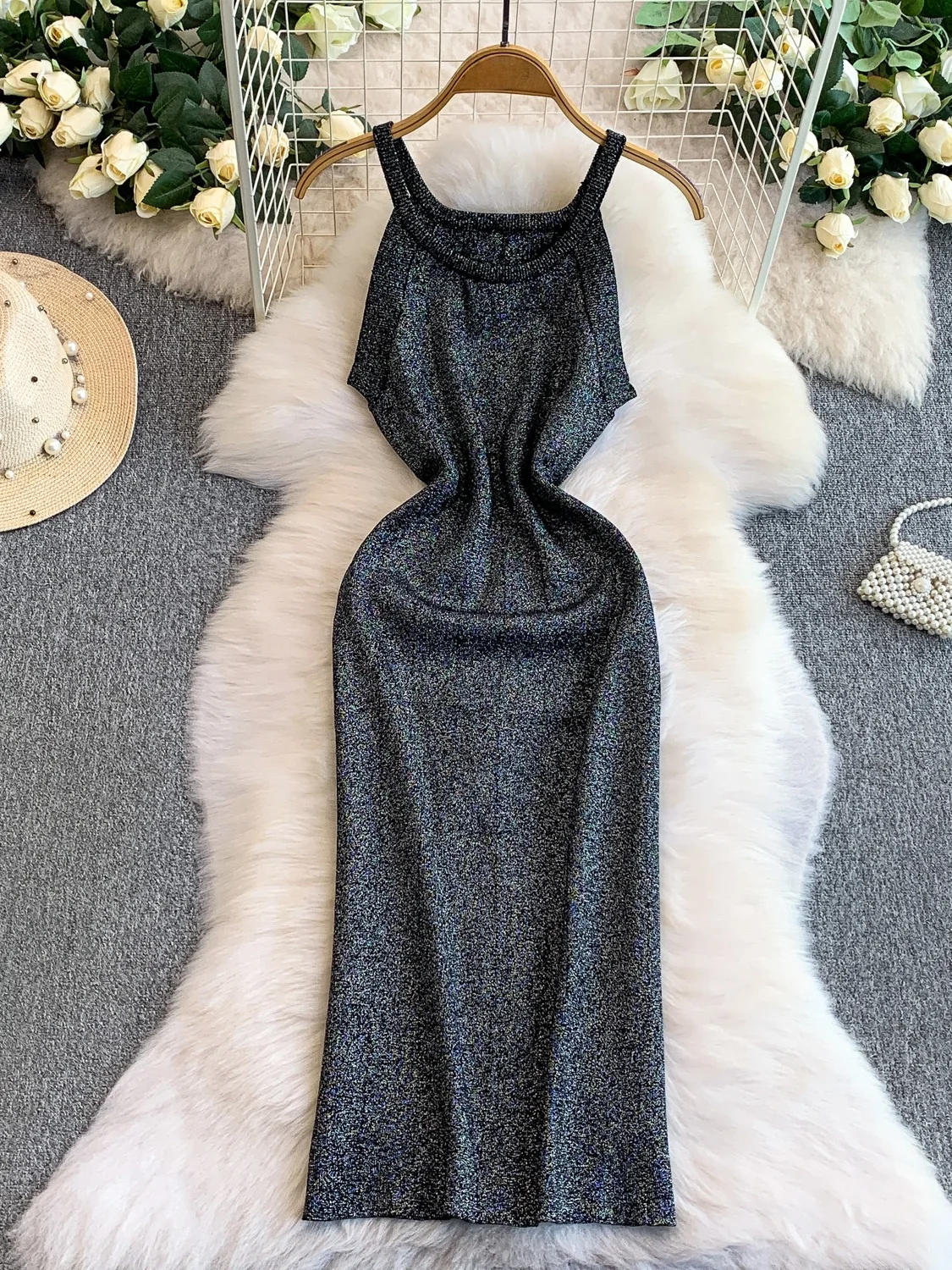 

Sexy Knitted Svel Strap Dr Women's High Waist Slim Fit Bodycon Skirt Ci Commute Pure Color Autumn Winter Bright Th...