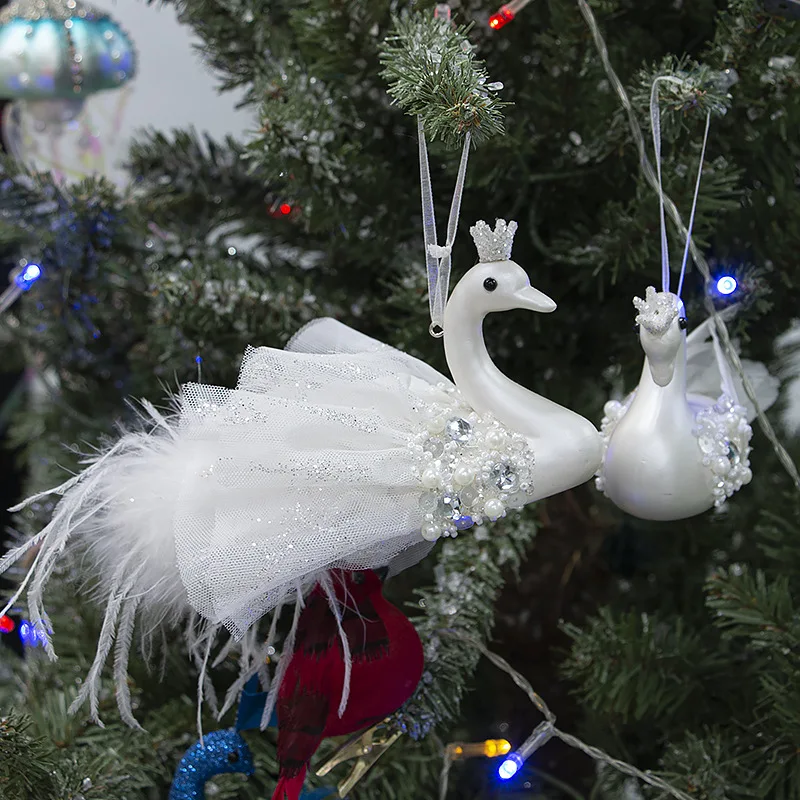 Cross border simulation of white swan Christmas decorations