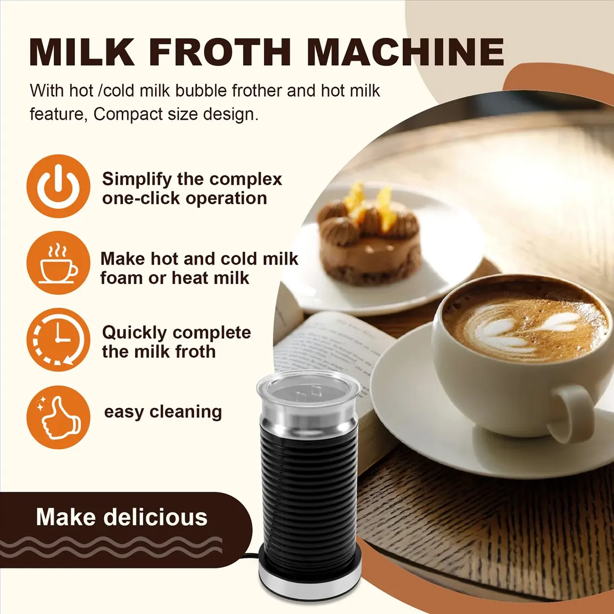 

A20M New Automatic Hot and Cold Milk Froth Machine Home Cappuccino Coffee Maker Companion Milk Frother, EU Plug