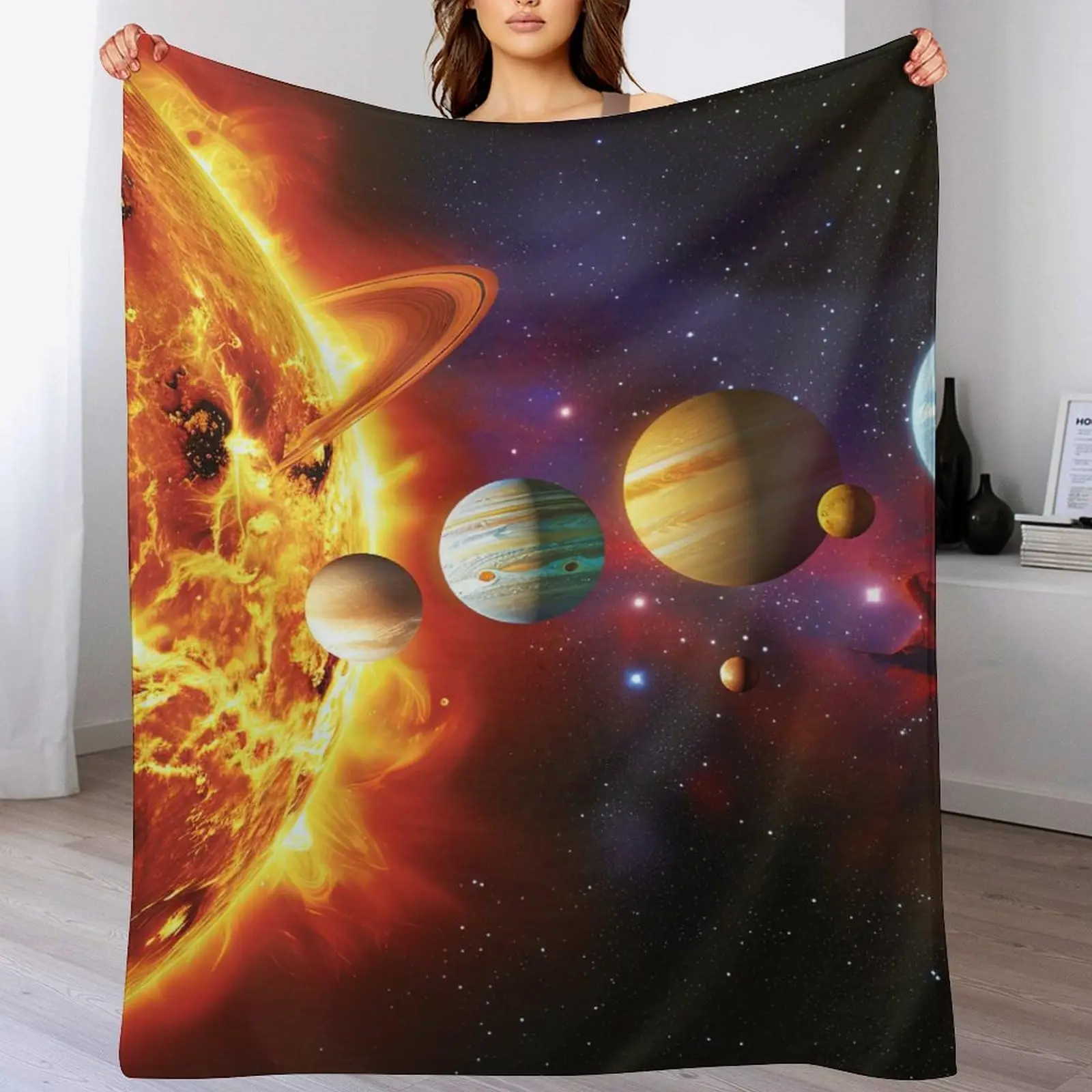 Universe Planet Galaxy Fleece Blanket Super Soft Cozy Lightweight Fuzzy Flannel Throw Blanket for Couch Bed Office Camping Gift