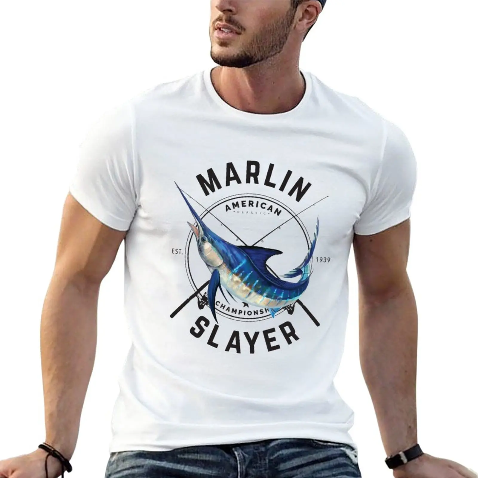 Marlin Slayer T-Shirt korean fashion graphics vintage clothes mens clothing