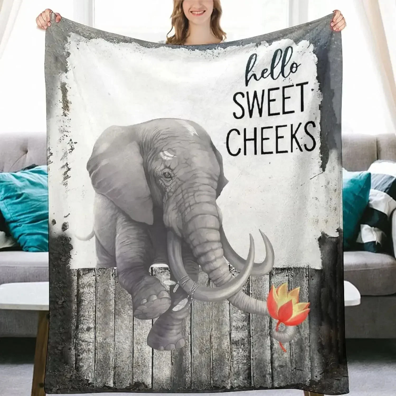 Wild Elephant Soft Flannel Blanket for Couch Bed Camping All-Seasons Cute Animal Home Decor- Gifts for Child Friends Women