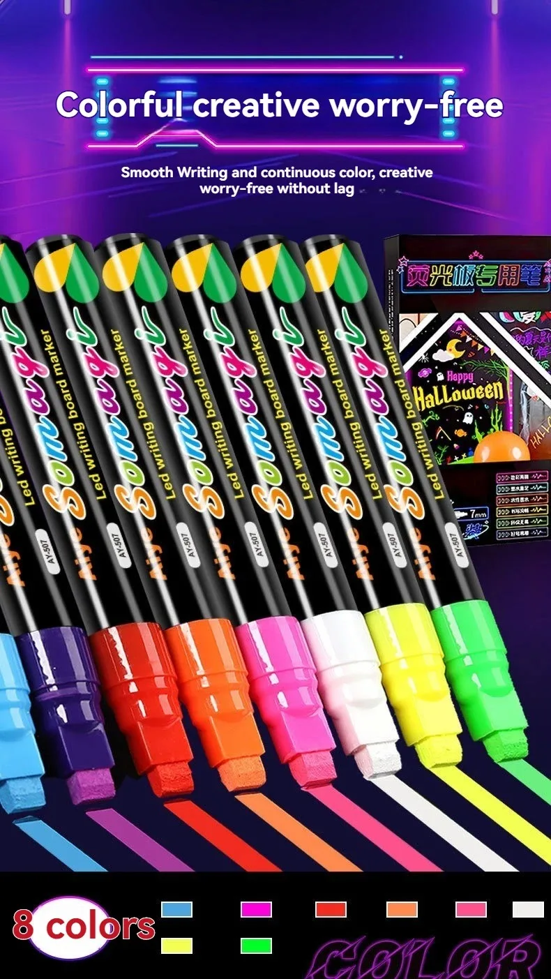 8 Farben 7 mm flüssige löschbare Kreidemarker, waschbare und nass abwischbare Neonmacher für Tafel, Kreidetafel, Schilder, Glasfenster – Detail 3