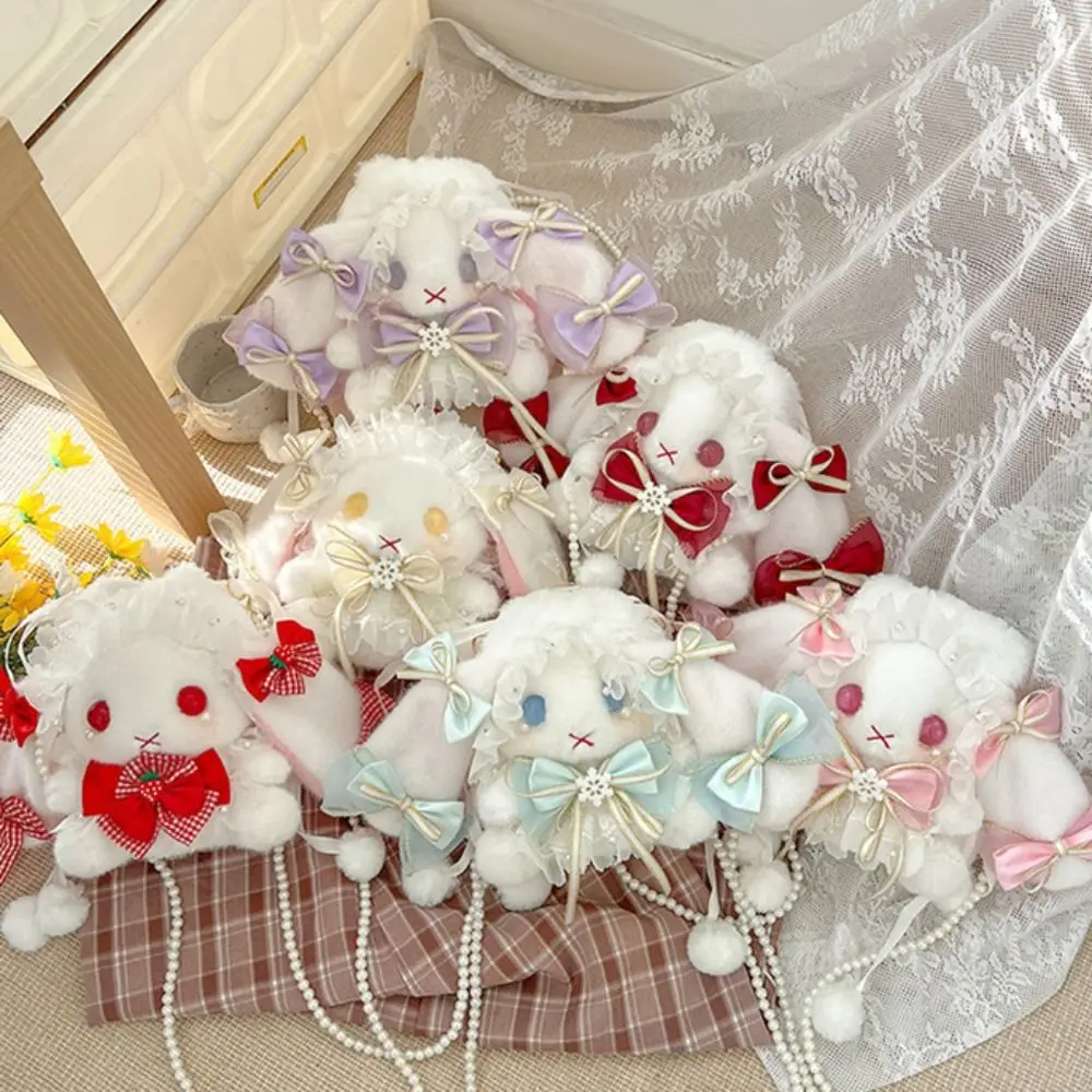 Cute Bunny Plush Bag Lolita Kawaii Shoulder Bag Sweet Pearl Chain Purse