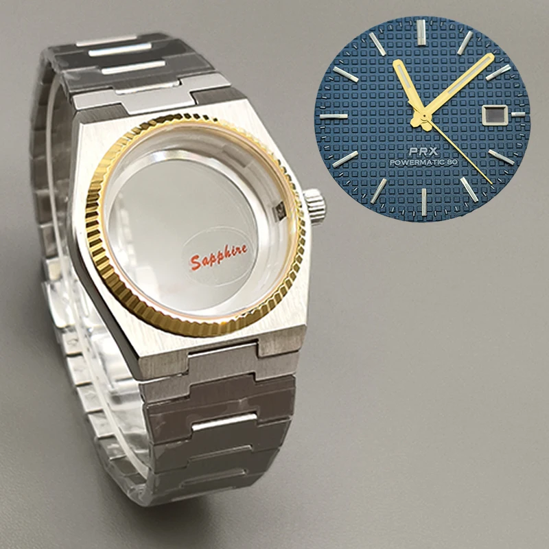 

Gold 40mm PRX Super Player Watch Gear Case Sapphire Glass For NH35 NH36 NH38 7S26 4R Movement Multi-Color Dial Hands Refit Parts