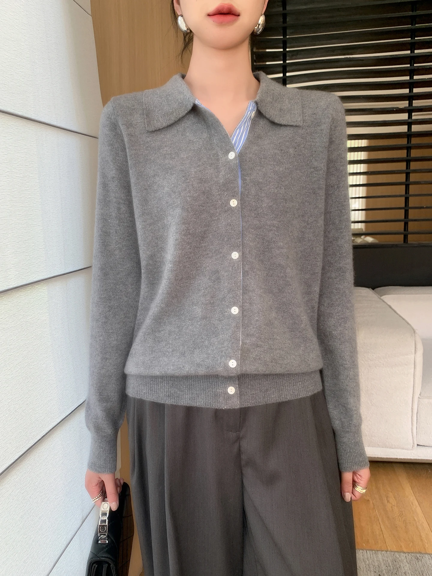 

Women Cardigans Single Breasted Polo Collar Fake Two Pieces Long Sleeves Autumn Winter Fashion Korean Knitted Pullovers Jumper