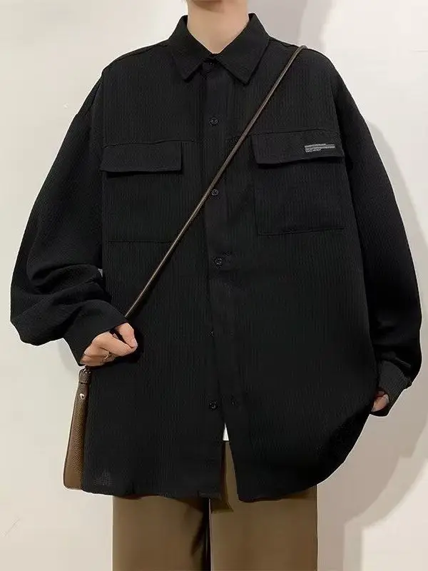 

American Retro Men's Loose Long Sve irt Spring Autumn Trendy Faion Versatile Workwear Classic Sle Button down