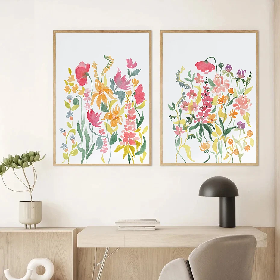 Watercolor Wildflower Watercolor Botanical Flower Poster Prints Plant Boho Wall Art Canvas Painting Pictures Living Room Decor