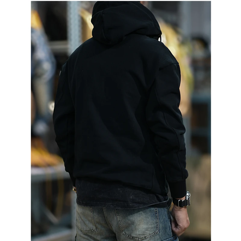 Hipster Autumn-winter heavy American retro hoodie men\'s hooded zipper thick loose pullover jacket