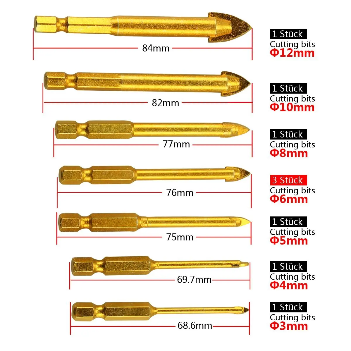 9 pcs. Tile Drill Ceramic Drill Set of Glass Drill Bits Set Hexagon Tile Drill Set Glass Tile Drilling Tool for Mirrors / Glass