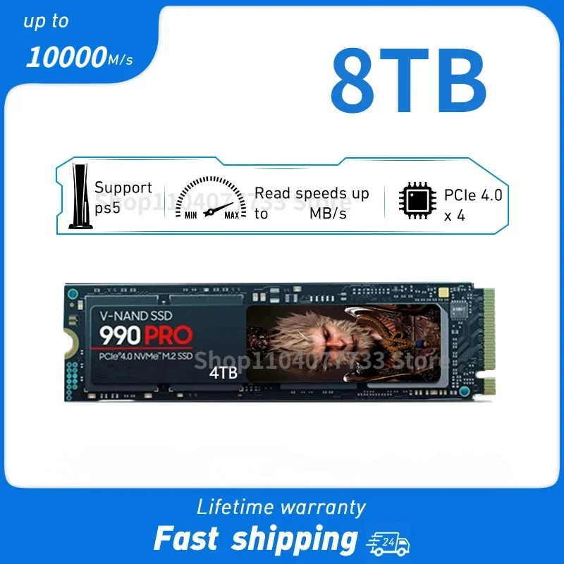 

2024 Newest 990 PRO 8TB 4TB 2TB 1TB SSD Internal Solid State Disk M2 2280 PCIe Gen 4.0 X 4 NVMe for PlayStation 5/PS5/Laptop/PC