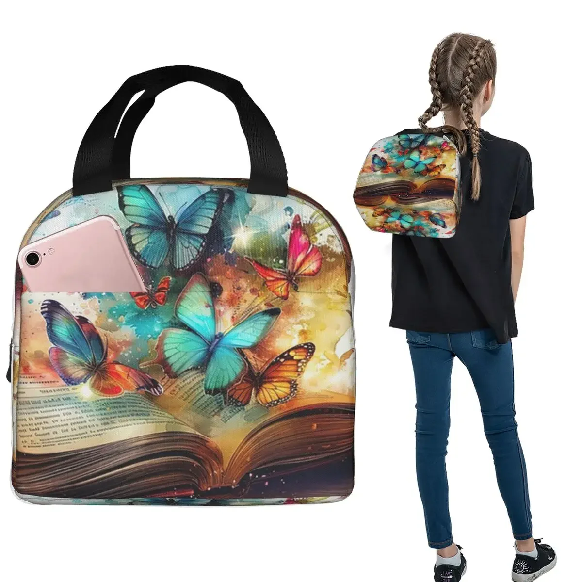 A Fluorescent Butterfly On The Book Of Life Insulated Lunch Bag for Women Children Leakproof Food Boxes Thermal Lunch Box Tote