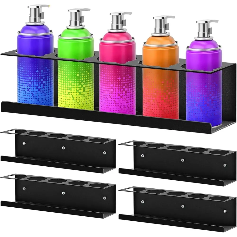 

4-Pack Wall Mount Spray Paint Holder, Black Steel Organizer Rack for Garage, Workshop, and Home
