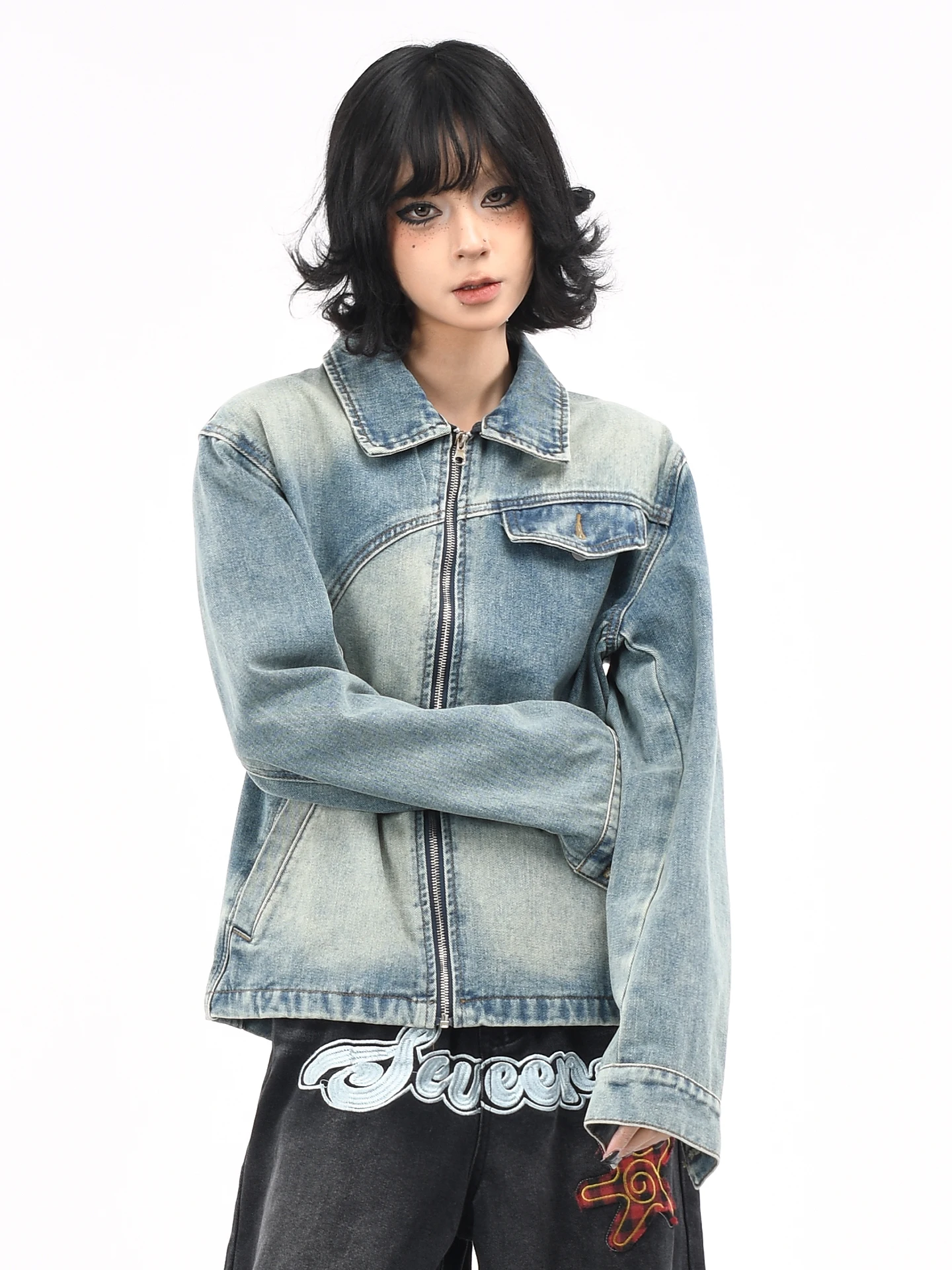 

OV Original American Sle Distred Denim Jaet женское свободное повседневное пальто ort осенняя уличная одежда из смеси хлопка и полиэстера