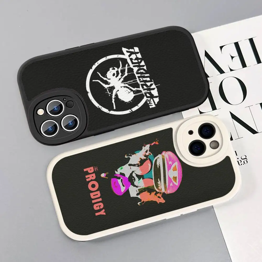 Coque de téléphone en cuir souple avec logo The P-Prodigy Artist pour iPhone 16 15 14 13 12 11 Pro Max Plus
