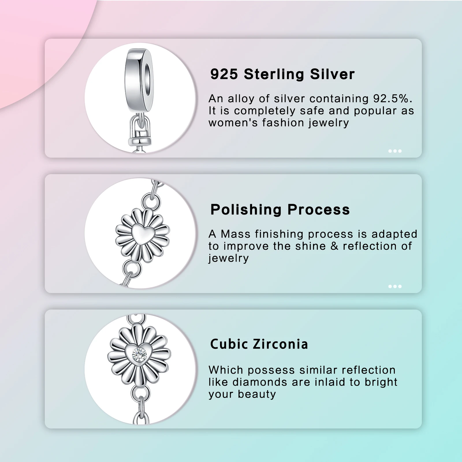 925 فضة Charm للنساء ، زهرة ، الحب ، الماس ، سلسلة السلامة ، يناسب أساور باندورا الأصلي ، DIY بها بنفسك مجوهرات هدية