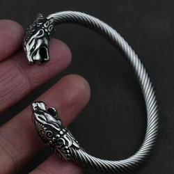 Norse viking odin wolf Scandinavian stainlesss steel viking wolf bangle viking cuff bracelet amulet bracelet for men