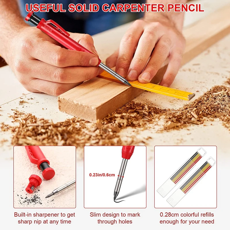 Construction Woodworking Tool Set Solid Carpenter Pencils with Marker Refills and Carbide Scriber Tool Automatic Center Punch