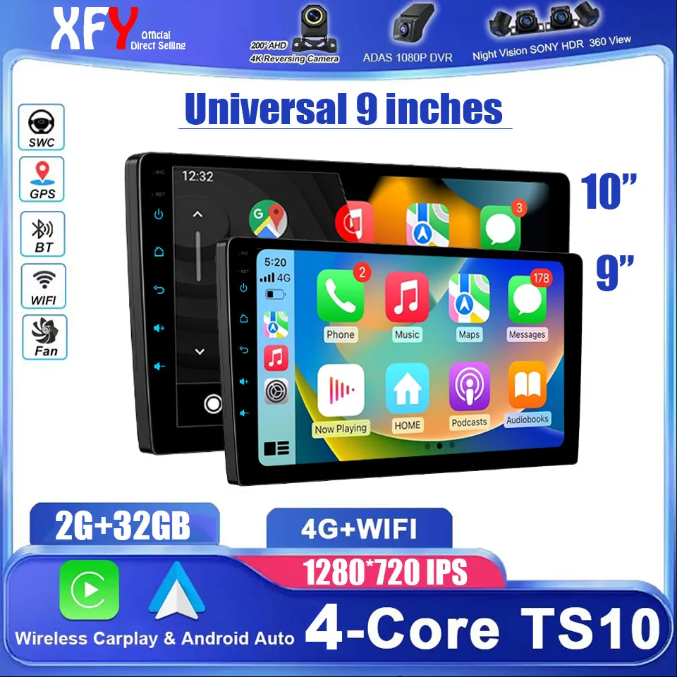 

XFY 2 Din Android Auto 9/10'' Car Radio Multimedia Carplay 2DIN Stereo GPS autoradio For Hyundai Kia Toyota Honda Tesla Style