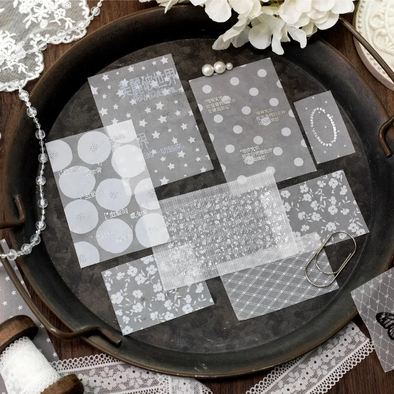 26Pcs Semi‑transparent Tracing Paper, Silver Printed Vintage Ephemera Paper for Diary Planner DIY Collage Crafts