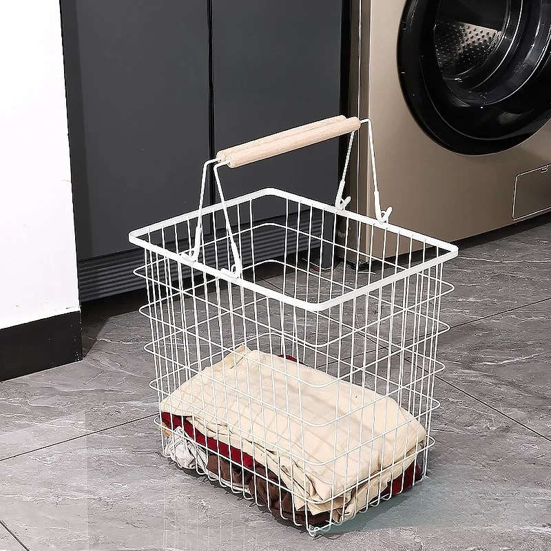 Metal Dirty Laundry Storage Baskets Double-layer Mobile Wheeled Basket Classification Basket Living Room Simplicity Home Storage