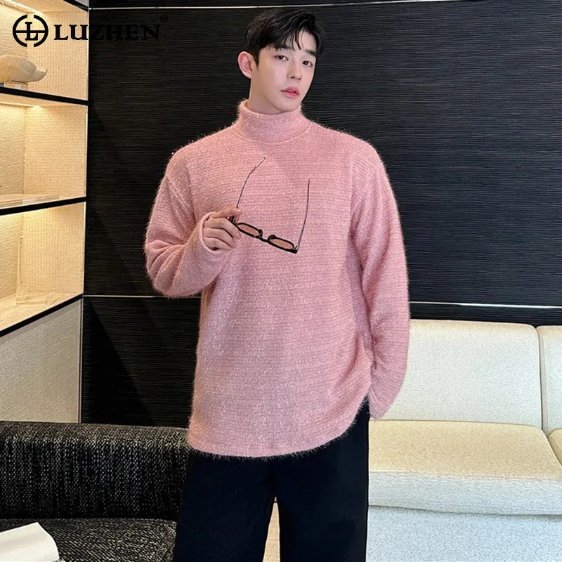 

LUZHEN Sweater Casual Korean Versatile Bright Knitted High Collar Spring Bottom Shirt Niche Design Youth New Men's Tops JY5484