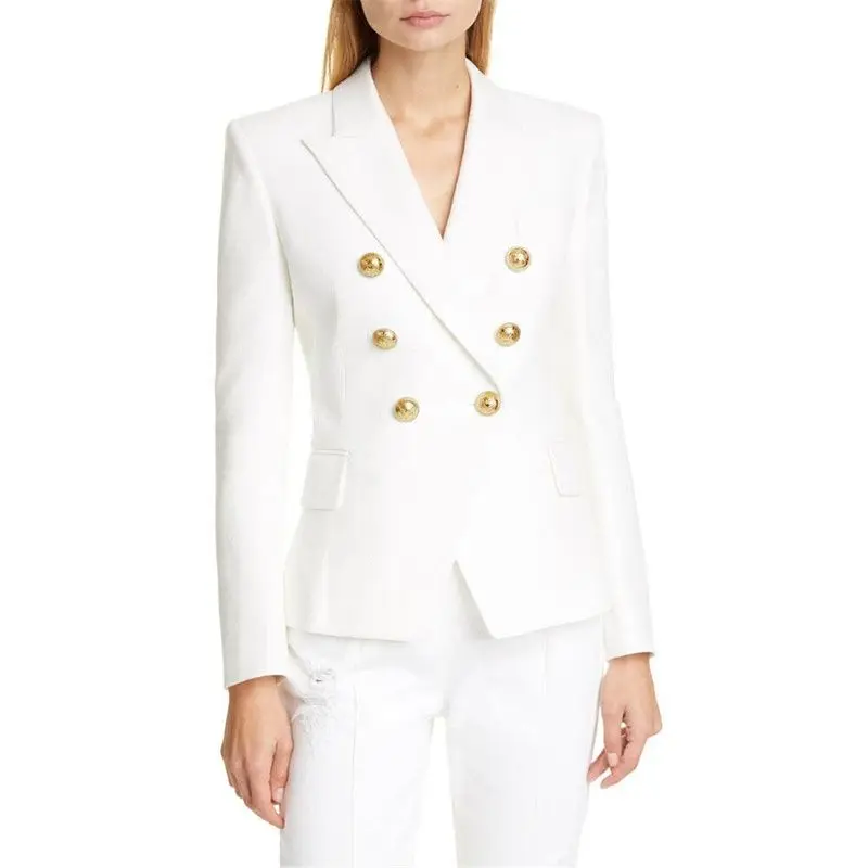 

2025 Europe and The United States Women's Spring Commuting Suit Fashion Double Row Lion Metal Jacket Slim-fit Suit Jacket