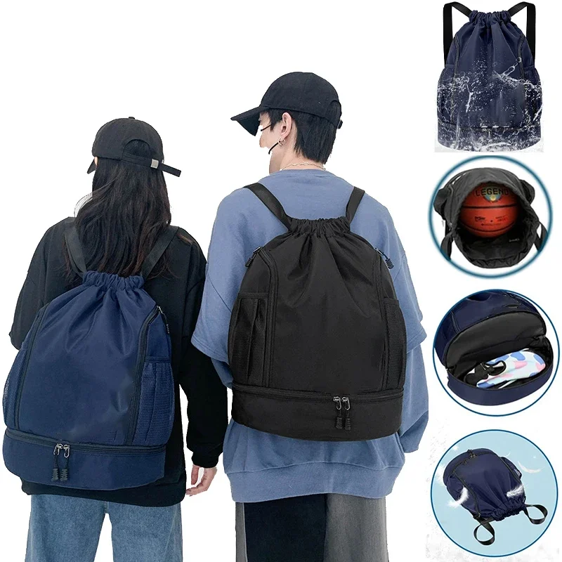 Ultralight Sports Backpack ManWomen Fitness Sports Bag DrawstringBasketball Backpack Foldable Gym Bag with Beach ShoeCompartment