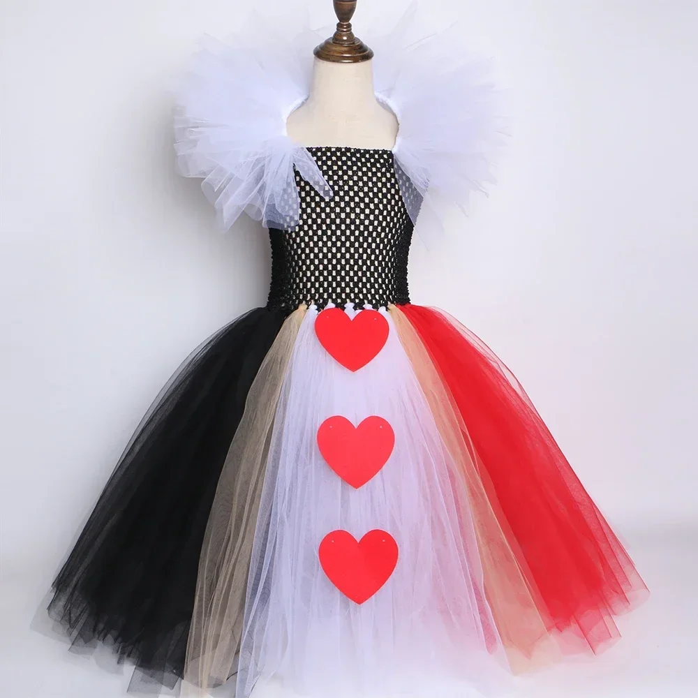 Girls Queen of Hearts Costume Kids Halloween Carnaval Party Princess Dress Up Clothes Girl Fancy Wonderland Red Queen Tutu Dress