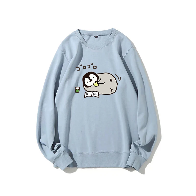 

Gray Penguin Cute Expression Pack Autumn and Winter Fashion Casual Loose Round Neck For Men Woman Sweatshirt Basic Solid Color
