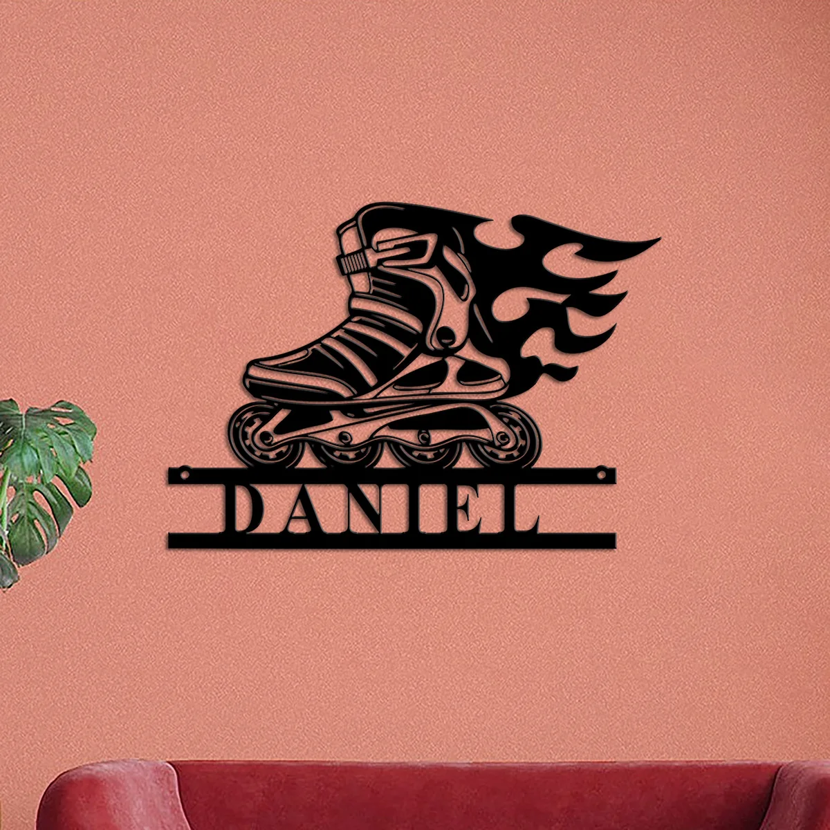 Metal roller blade design, art decor Room sign, custom name sign creative skate skating sport christmas gift For Her, Him, Kids