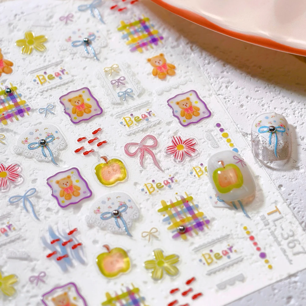 Colorful 5D Happy Birthday Nail Art Sticker Cake Candle Numbers Musical Note Cute Bear Stars Cherry Self Adhesive Manicure Decal