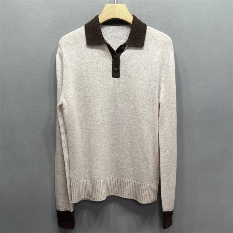 

Женский свитер, новый высококачественный шерстяной пуловер на зиму 2024, эластичный трикотаж, облегающий воротник-поло, топ с длинными рукавами, трикотаж