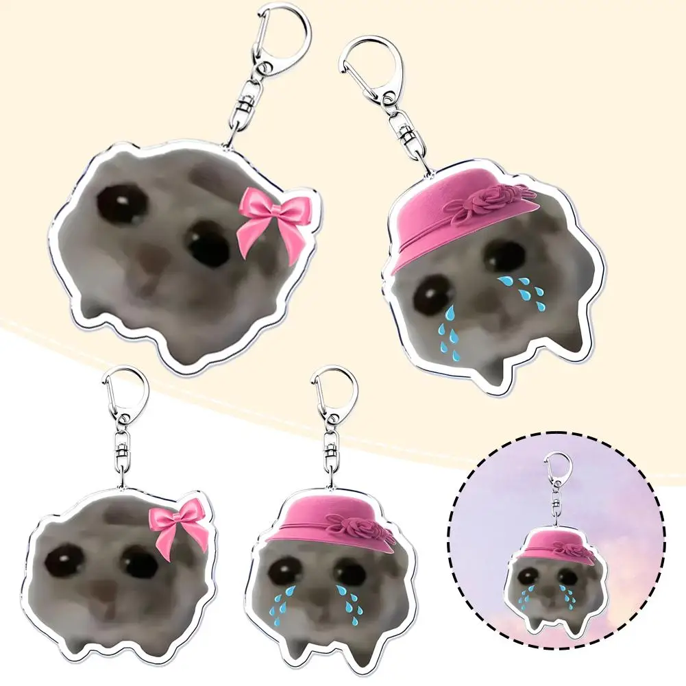 Cute Hamster Acrylic Keychain Funny Sad Hamster Meme Accessories Bag Keychain Phone Stickers Keychain Decoration S5R2