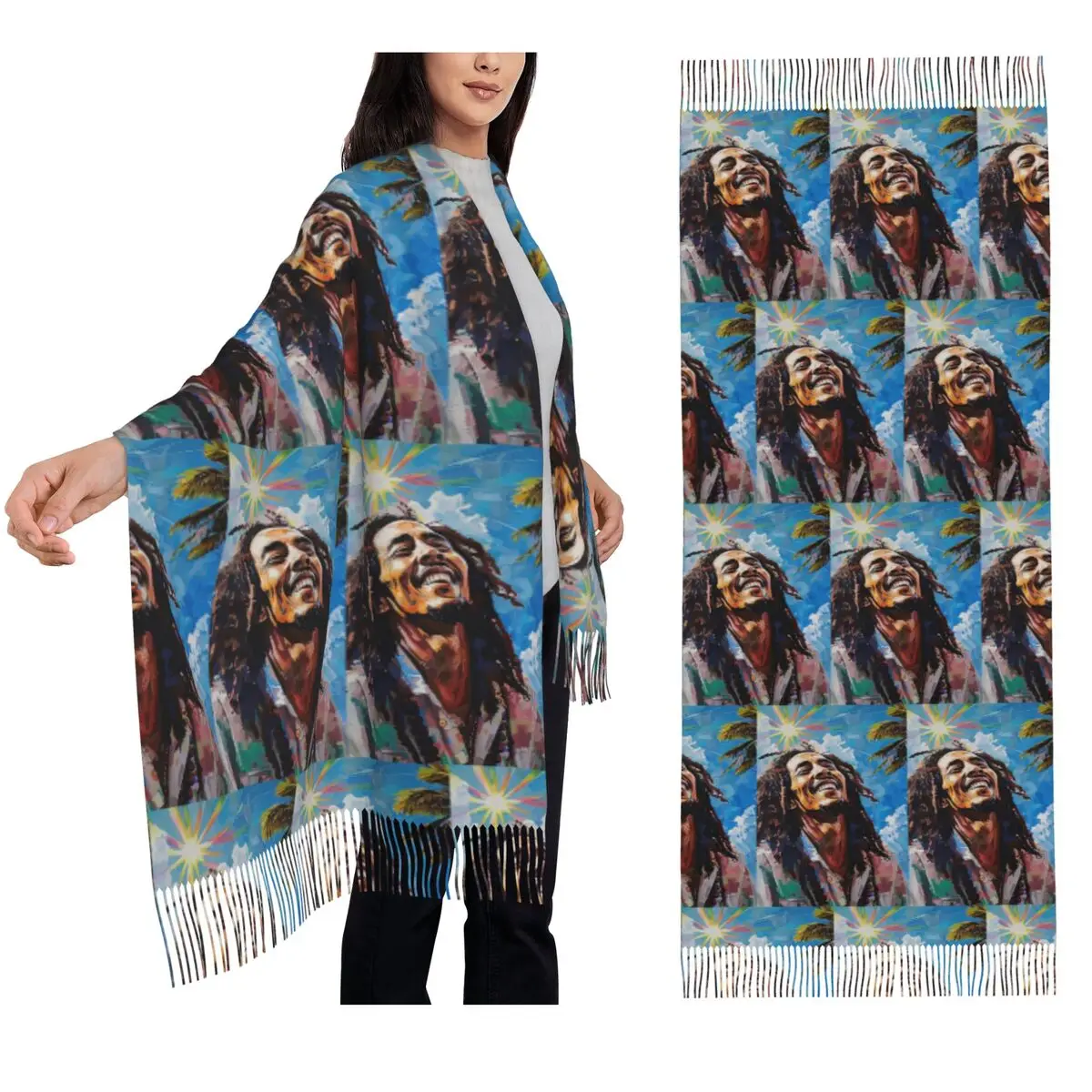 Funny Bob Marley Scarf Tassel Scarves Women Soft Warm Shawls and Wraps Long Fall Winter Shawl Wrap