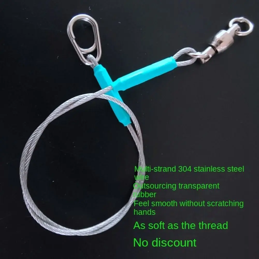 4PCS 7*7 strands Stainless Steel Wire Leader With Bearing Swivel & Clip Fishing Steel Core Leash Anti-bite Thread 4 Sizes