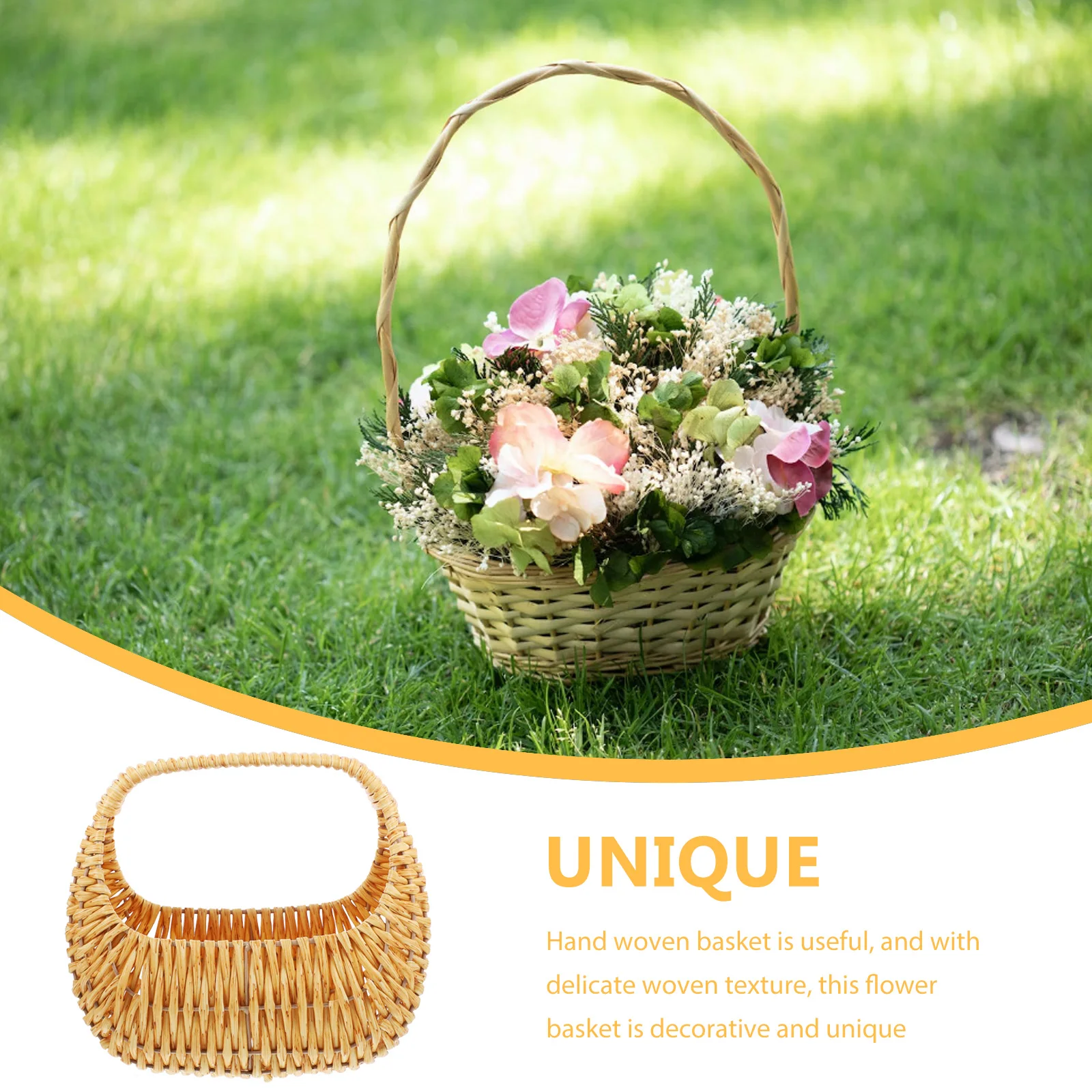 

1Pcs Vintage Hand Woven Flower Girl Basket Decorative Candy Storage Basket Home Decor