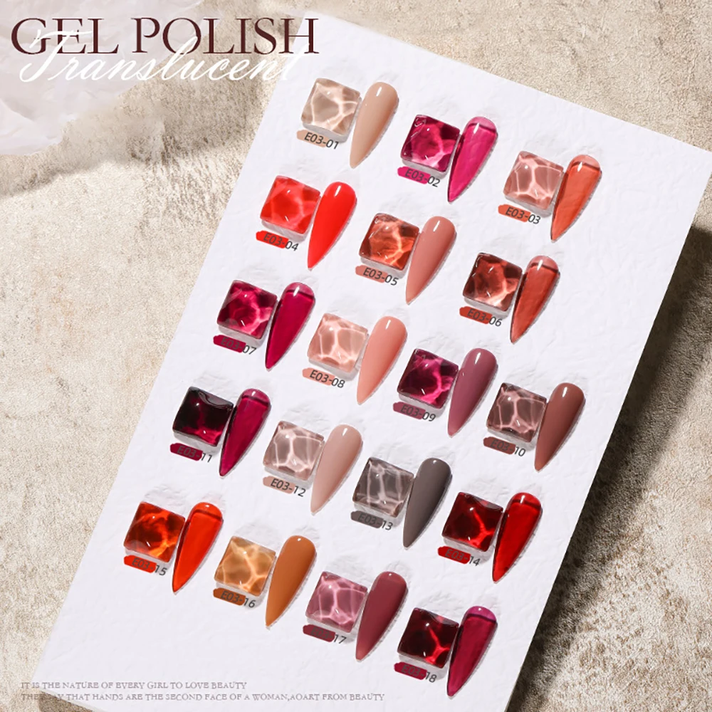 Vendeeni 18 Colors Crystal Transparent Gel Nail Polish Pudding Jelly UV Soak Off Gel Lacquer Nude Pink Red Nail Art Gel Varnish