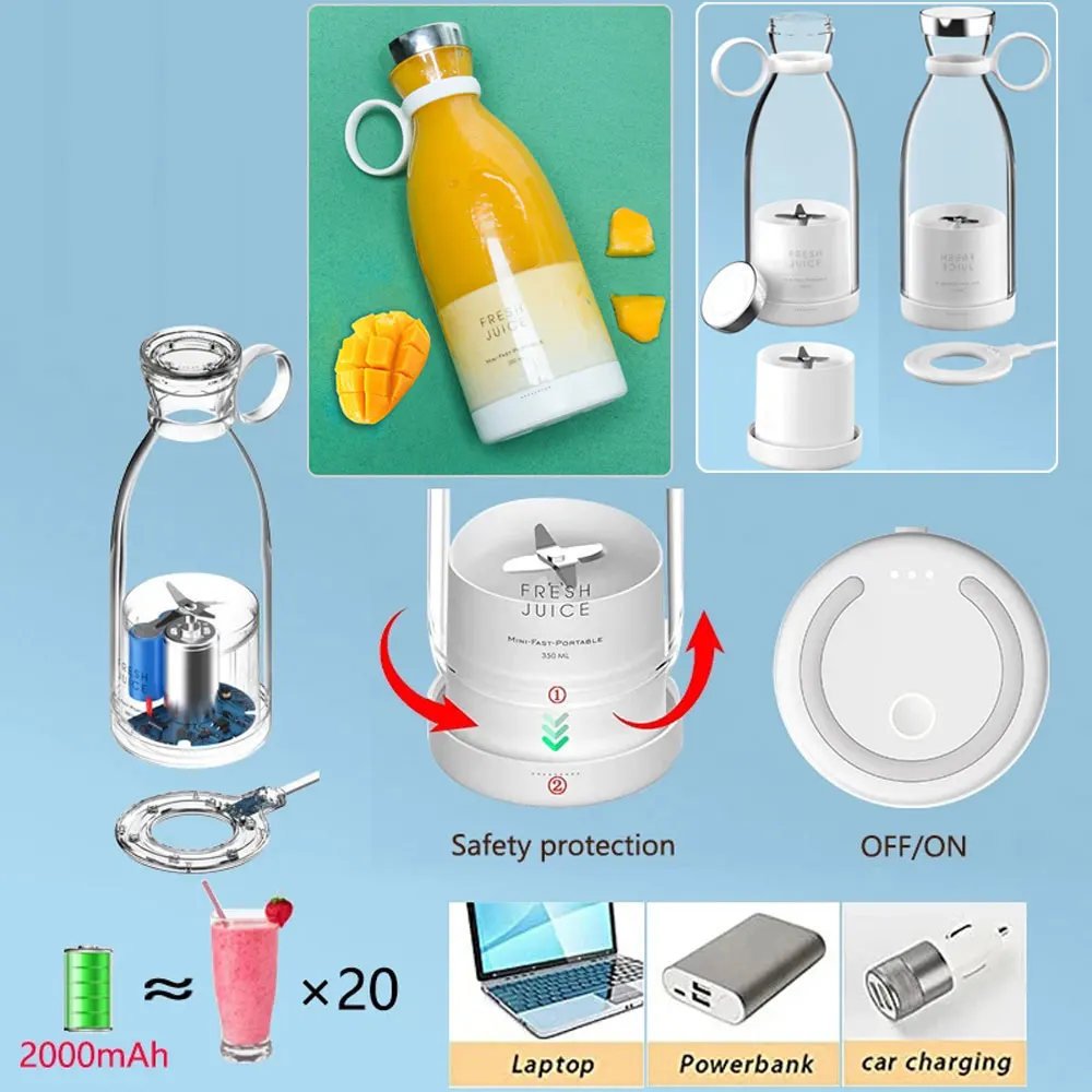 휴대용 Usb 미니 전기 믹서기, 과일 블렌더, 밀크 쉐이크, 다기능 주스 메이커