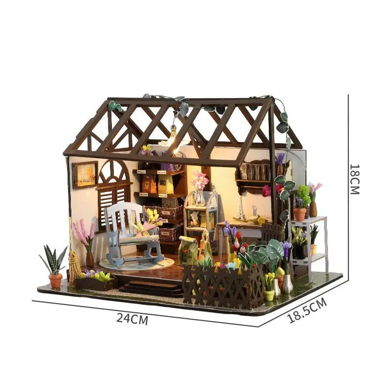 DIY Mini Casa Houten Miniatuur Model Kit Vrije tijd 3D Puzzel Poppenhuizen Met Meubels Poppenhuis voor Vrienden Verjaardagscadeaus