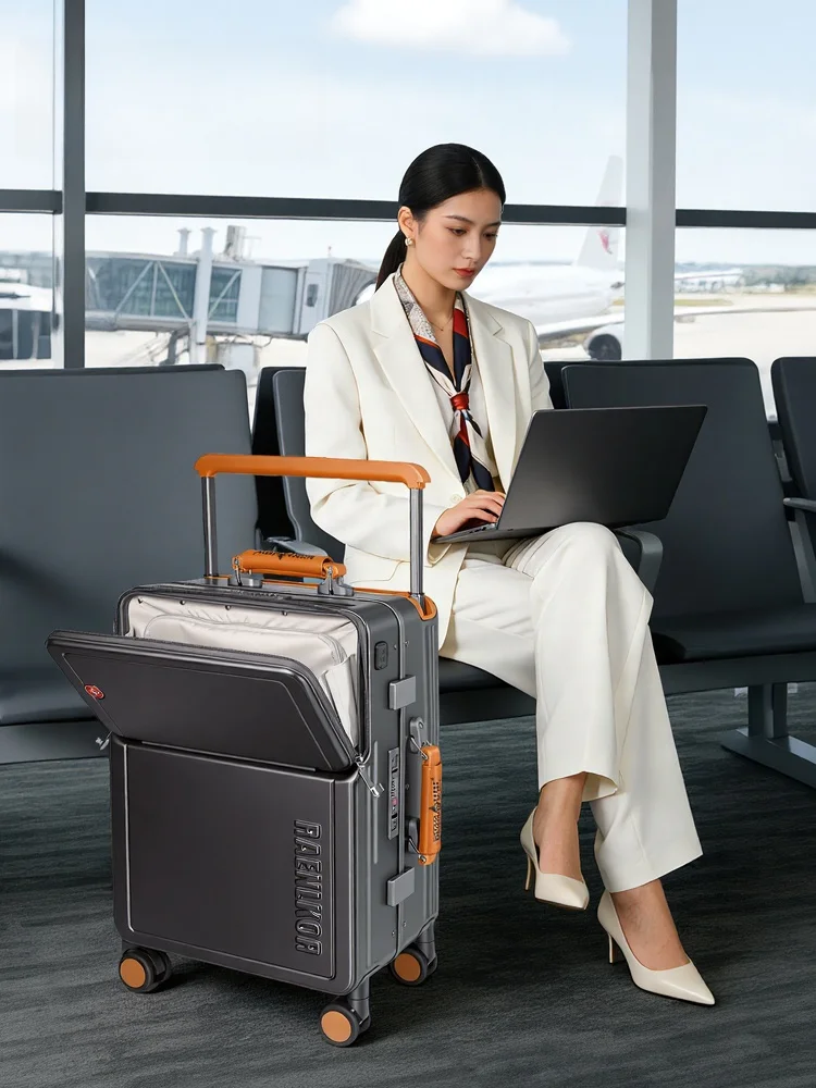 新型2026ミリタリーナイフデザイン荷物用キャリーオンスーツケース、ハーフオープニング20インチハードシェル旅行バッグ、ビジネス旅行用プルロッド付き