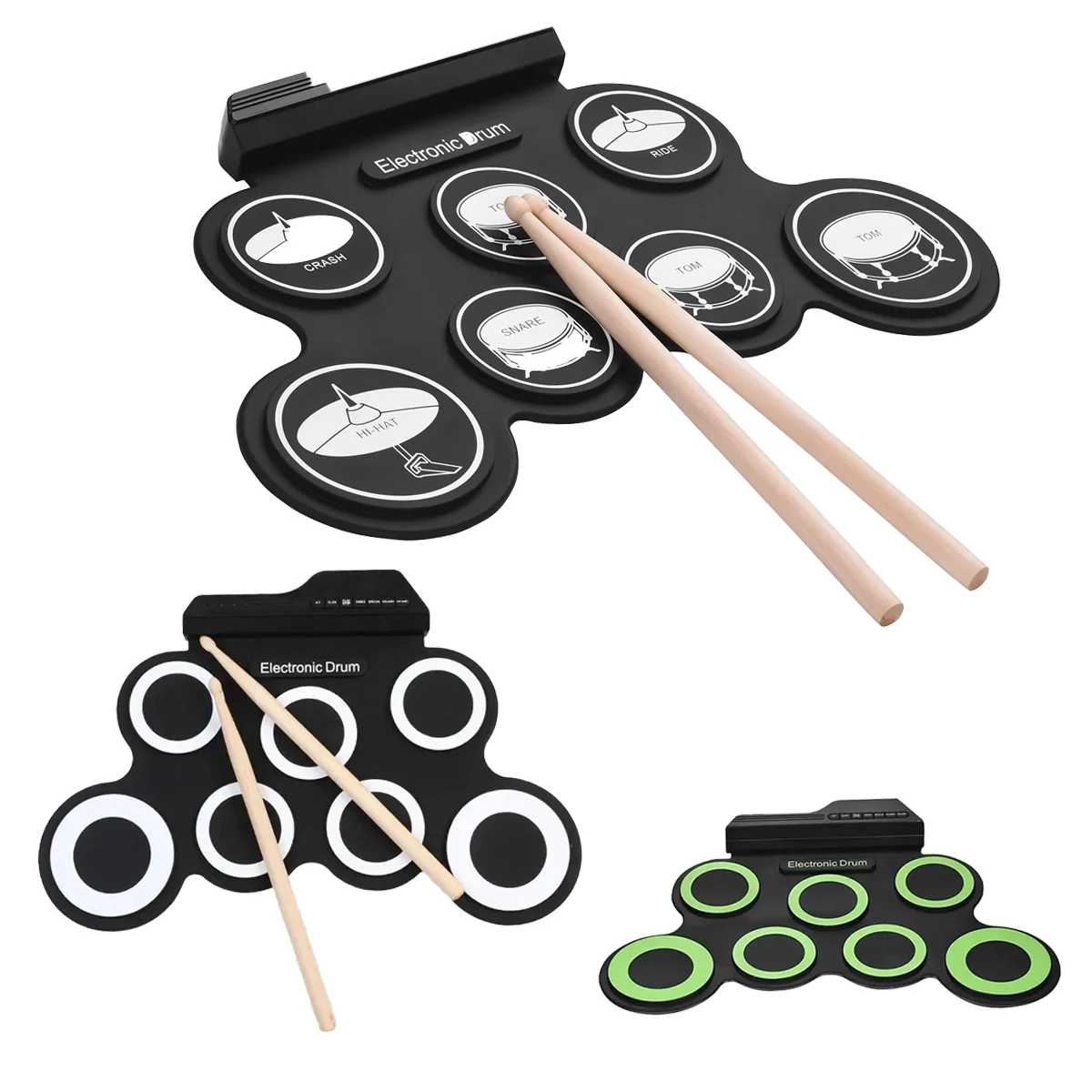 Miwayer New Folding Silicone Hand Roll USB Electronic Drum Portable Practice Pad Kit with Drumsticks & Sustain Pedal