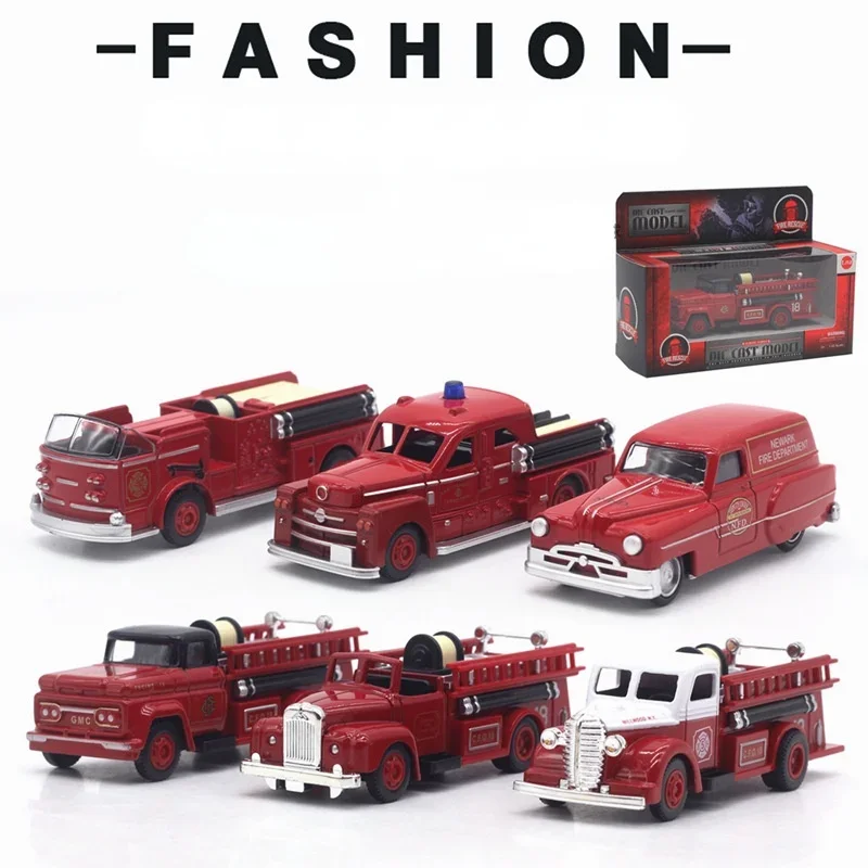 Random 1PCS of 6 Models 1:43 Alloy Retro Fire Truck Model Toy Car Model Car