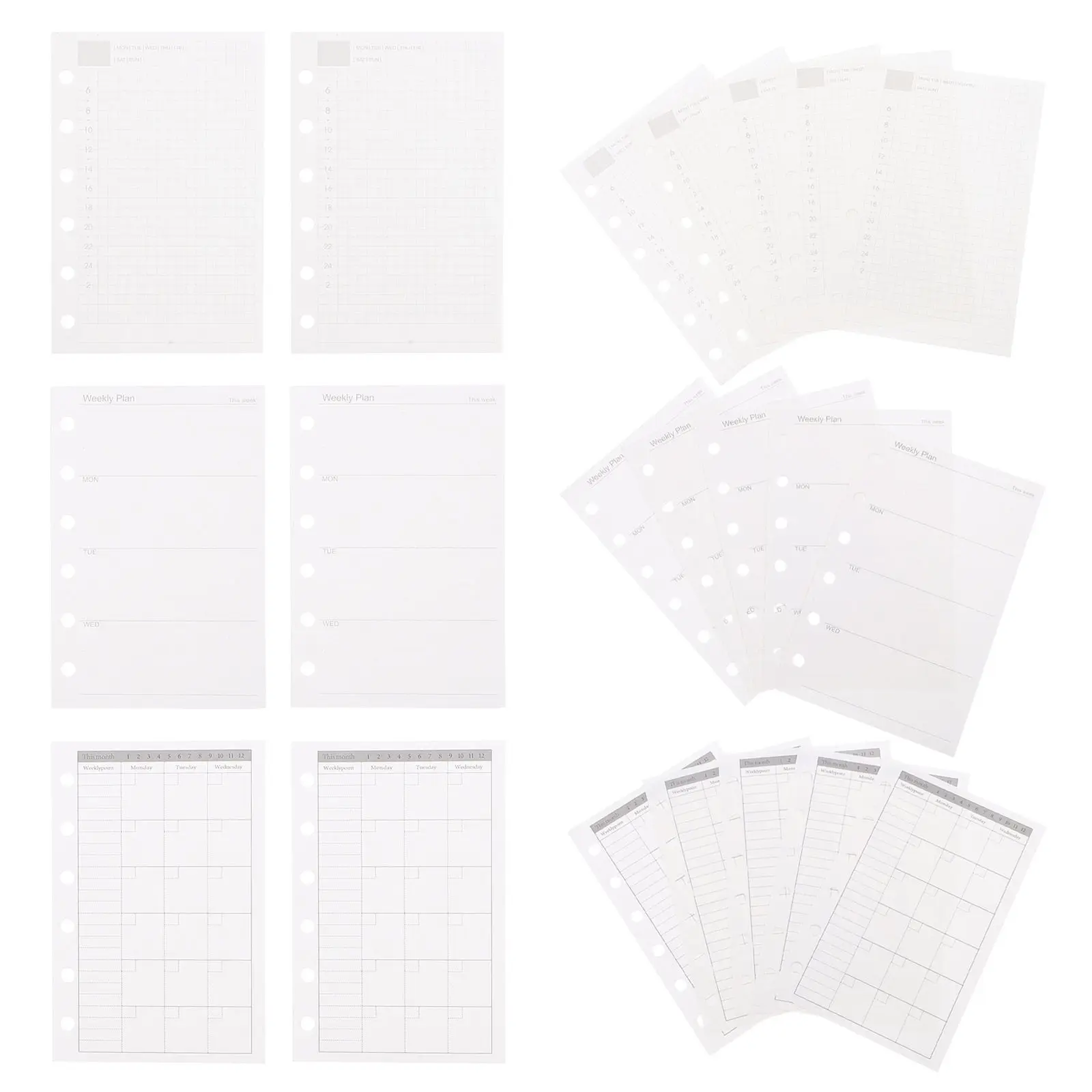 3 Books A7 Loose Leaf Notebook Refill Paper 6 Ring Pocket Binder Inserts Weekly Monthly Planner Refills for Notebook Journal