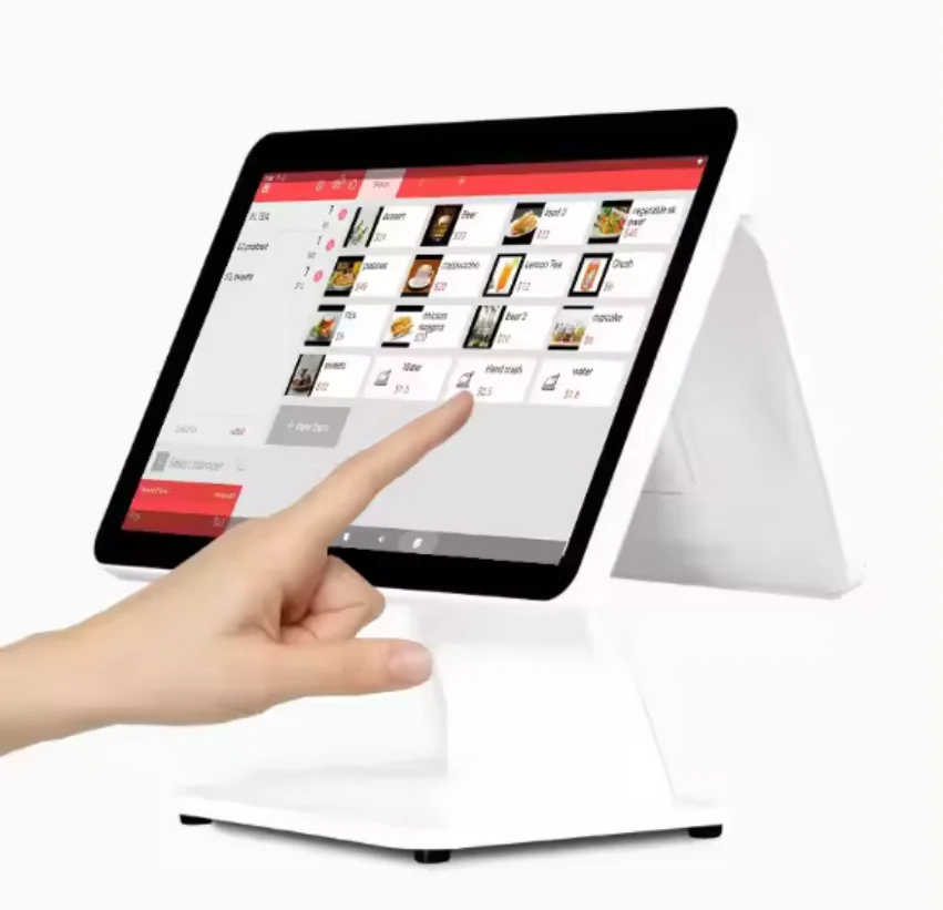 شاشة 15.6 بوصة تعمل باللمس POS محطة ماكينة تسجيل المدفوعات النقدية Win10/Android11 مع شاشة LED8/VFD220 11.6 بوصة الثانية لعداد الخروج