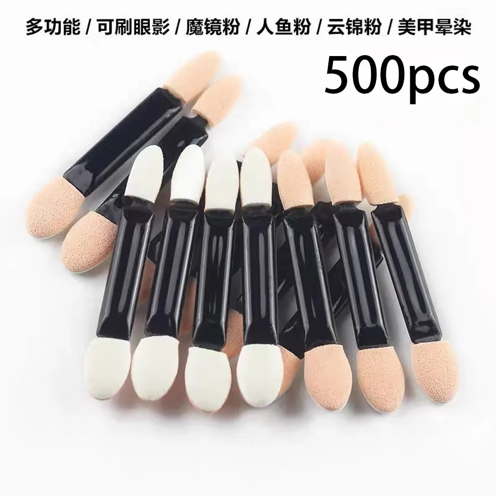 

500Pcs Small-scale Sponge Nail Powder Brush Makeup Double Sided Sponge Sticks Applicator Mirror Chrome Pigment Coloring Tools