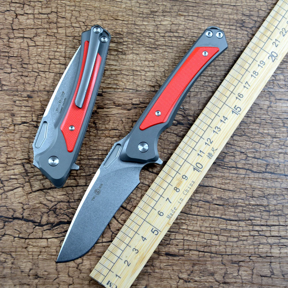 

TWOSUN 14C28N Folding Blade Outdoor Hunting Pocket Utility Knives Red G10 Titanium Handle Fast Open TS468