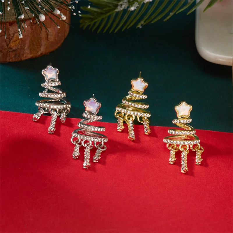 الفرنسية أنيقة كريستال شجرة عيد الميلاد أقراط للنساء تألق الزركون نجوم قطرة الماء شرابة الأقراط هدايا مجوهرات الحفلات